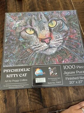 NWT - Sunsout Psychedelic Kitty Cat 1000-Piece Puzzle - Multicolor